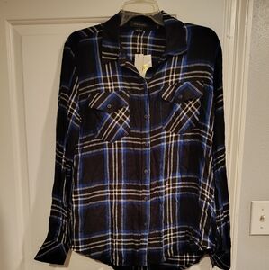 Sanctuary Blue and Black Plaid Button Down Shirt